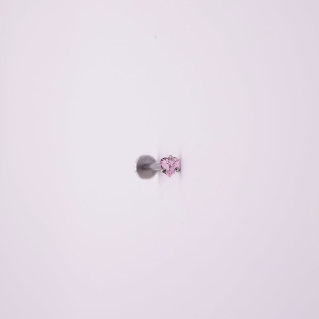 Labret - Corazón rosa mediano plateado