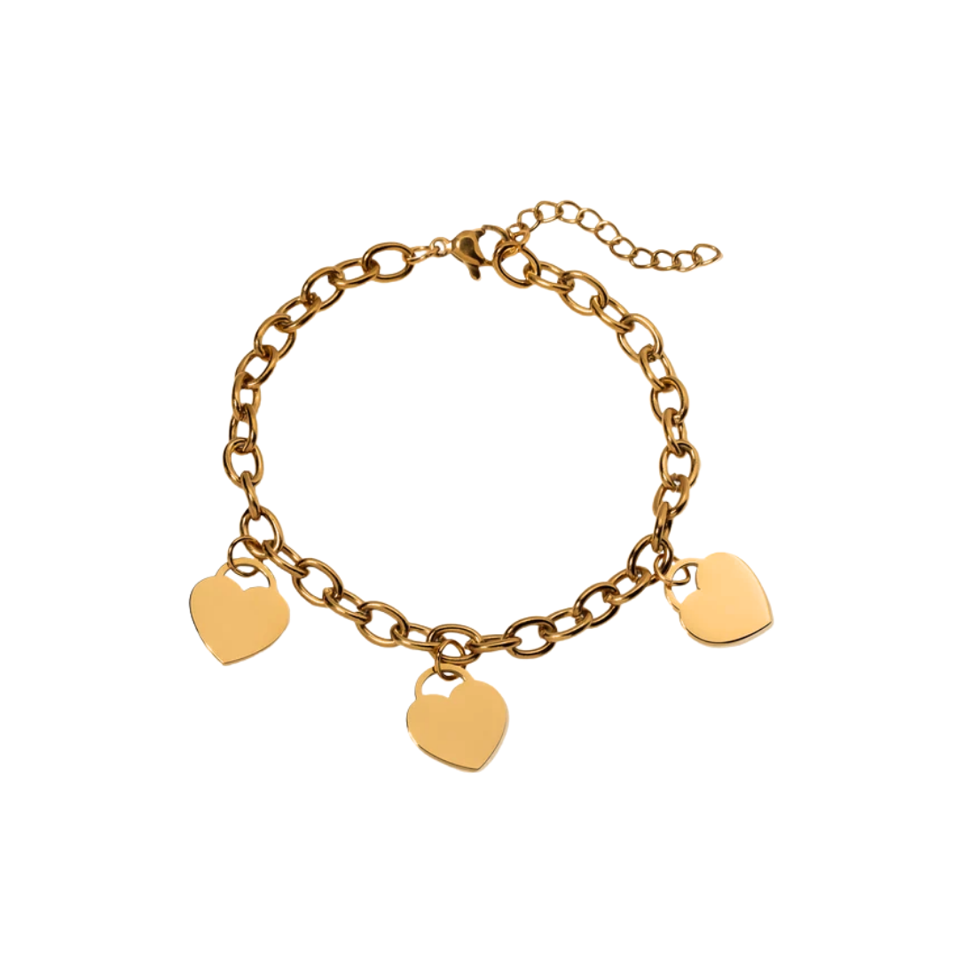 Pulsera - Charm Corazones dorado