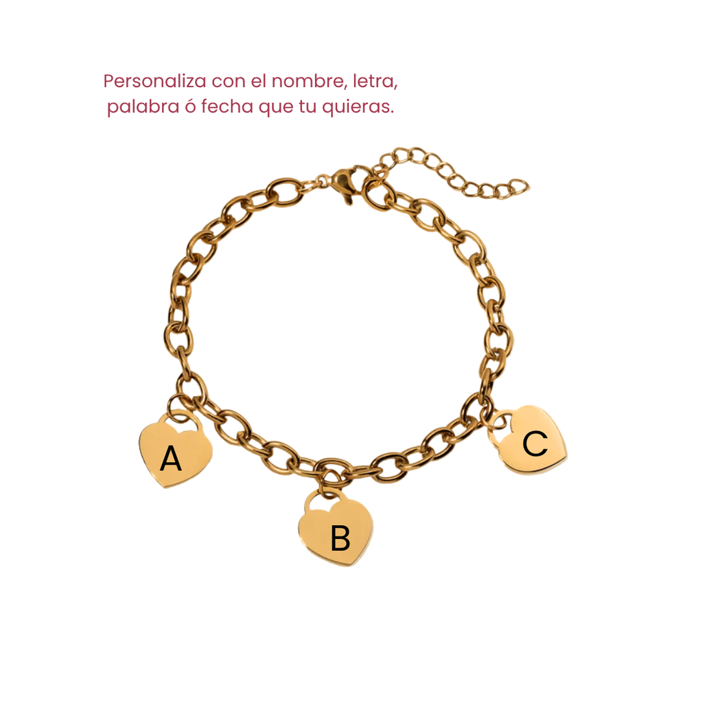 Pulsera - Charm Corazones dorado