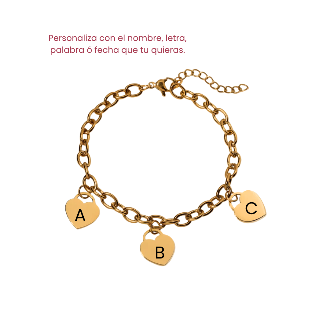 Pulsera - Charm Corazones dorado