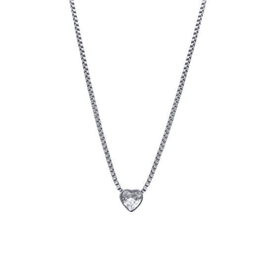 Collar - Corazón de Cristal plateado