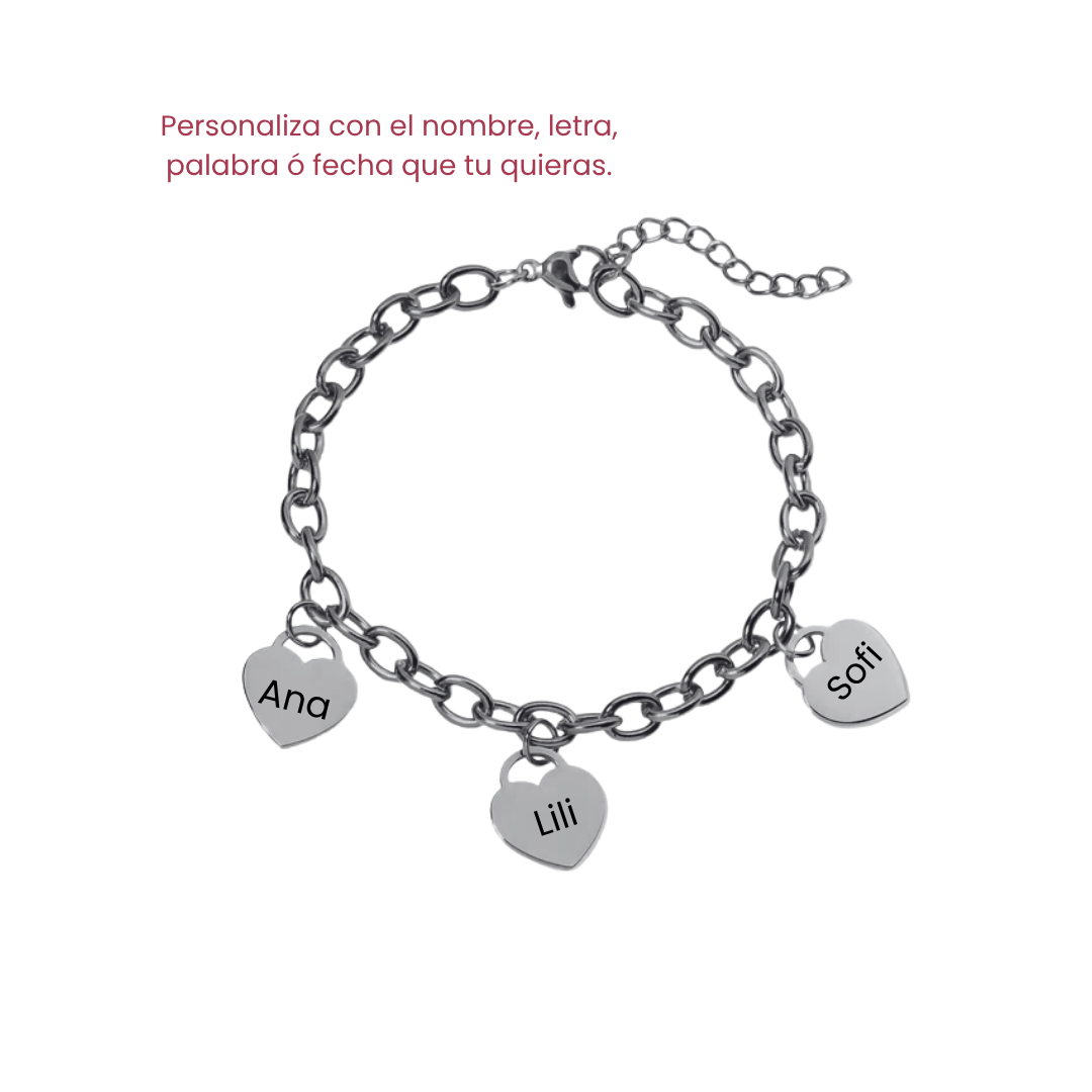 Pulsera - Charm Corazones plateado