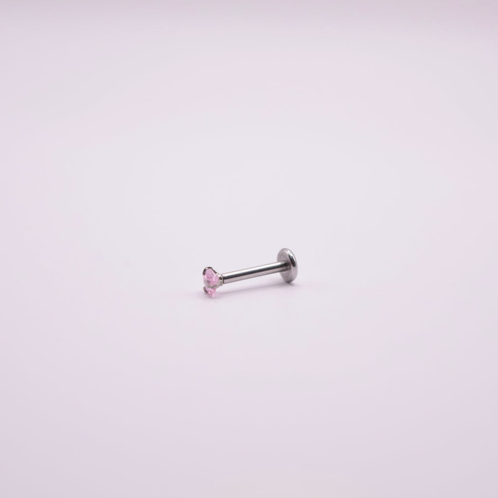 Labret - Corazón rosa mediano plateado