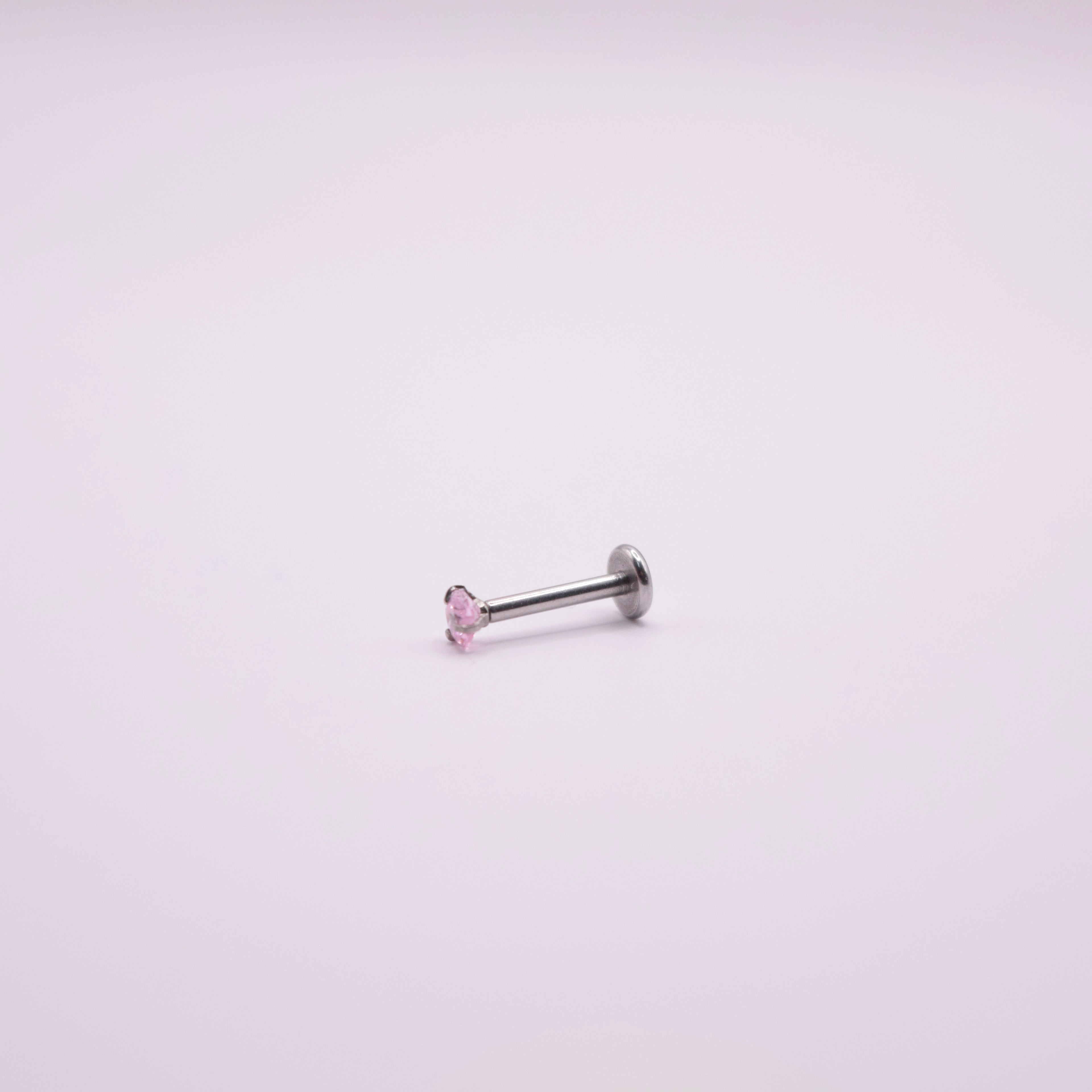 Labret - Corazón rosa mediano plateado