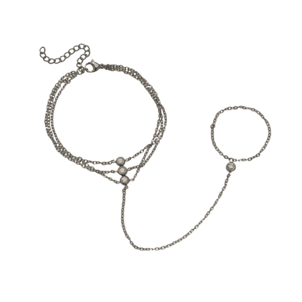 Pulsera anillo - Triple Zirconia plateada