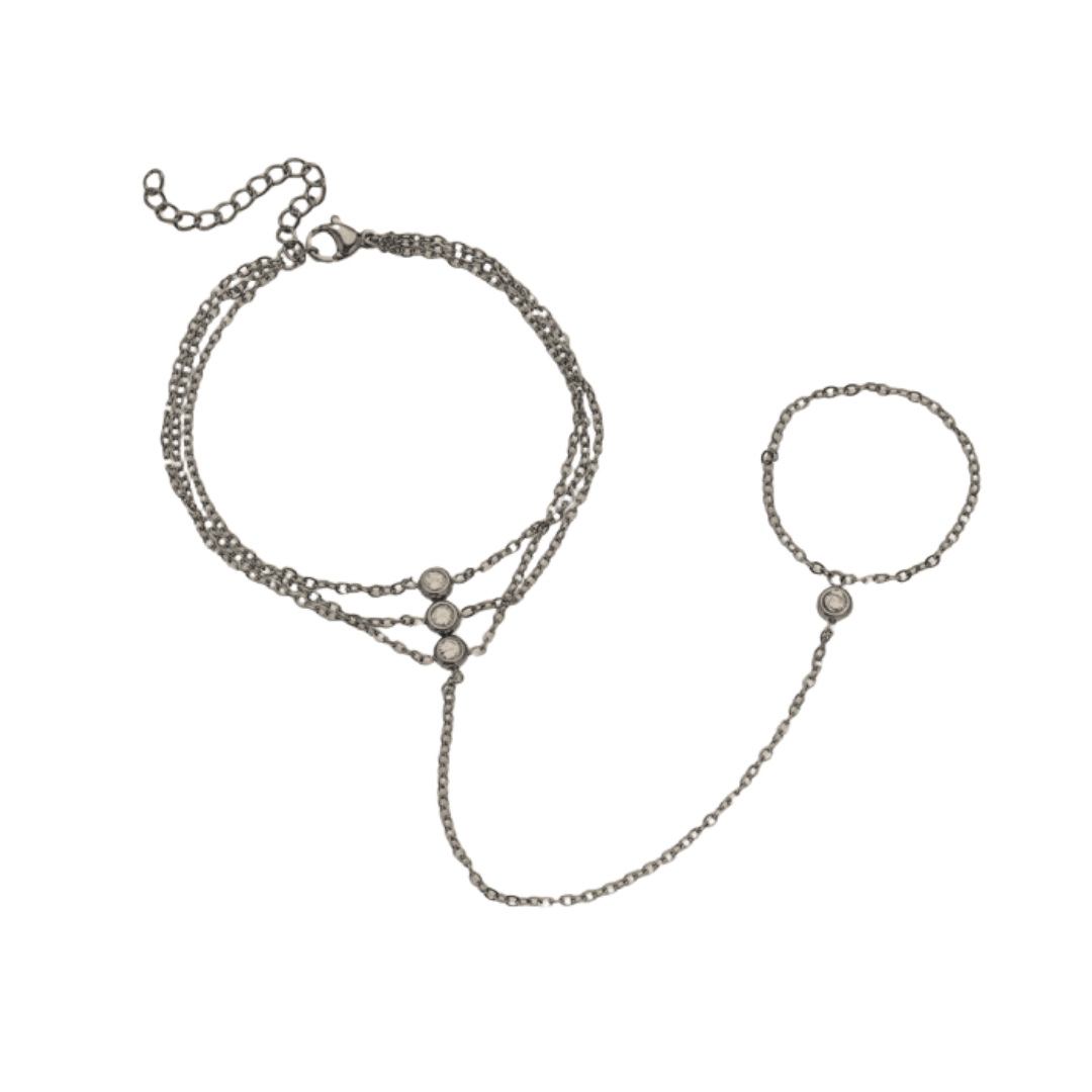 Pulsera anillo - Triple Zirconia dorada