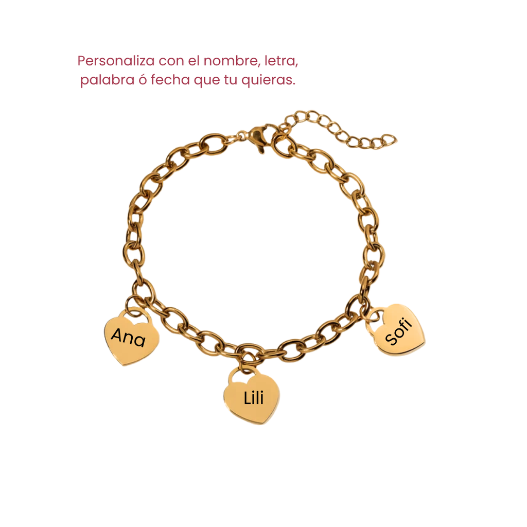 Pulsera - Charm Corazones dorado