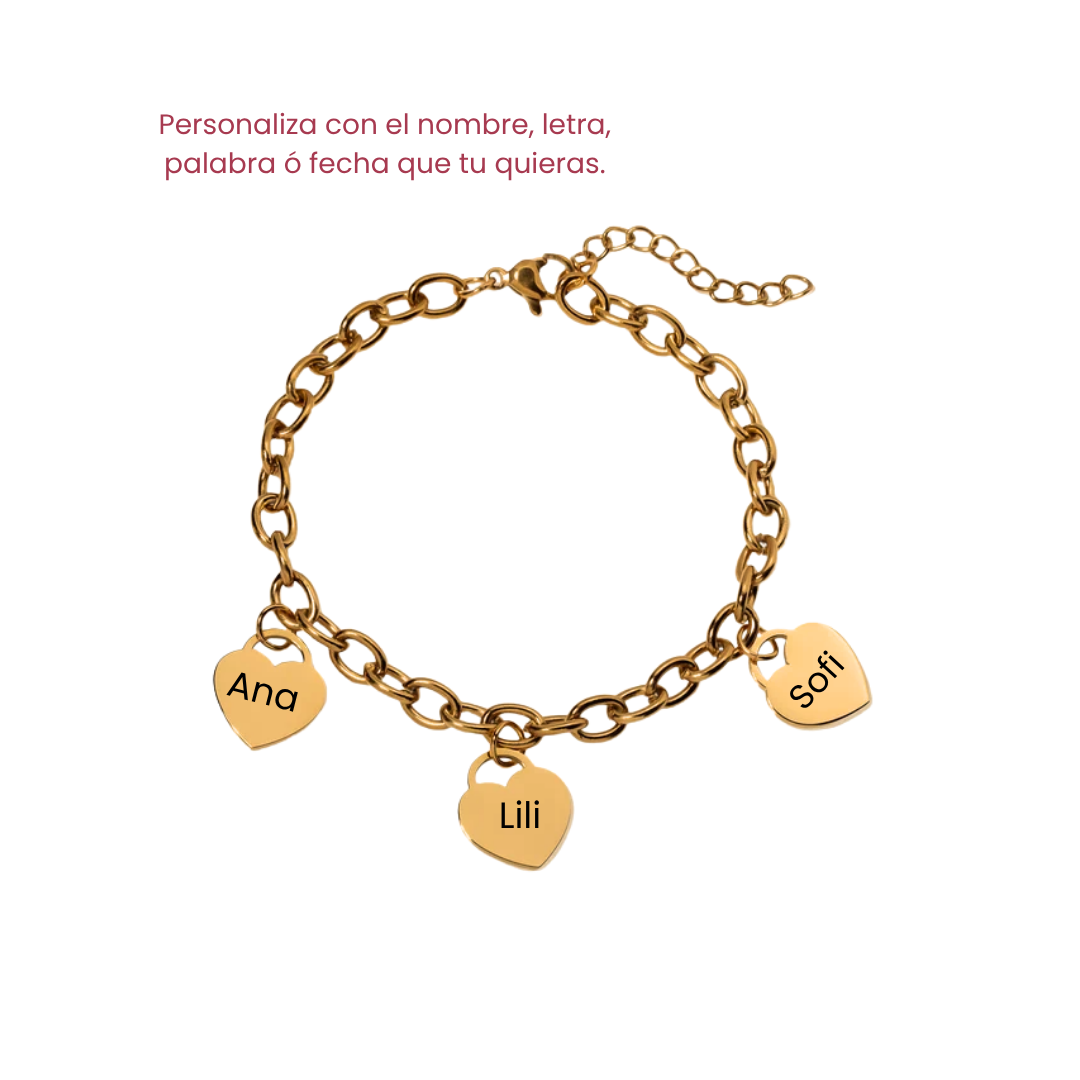 Pulsera - Charm Corazones dorado