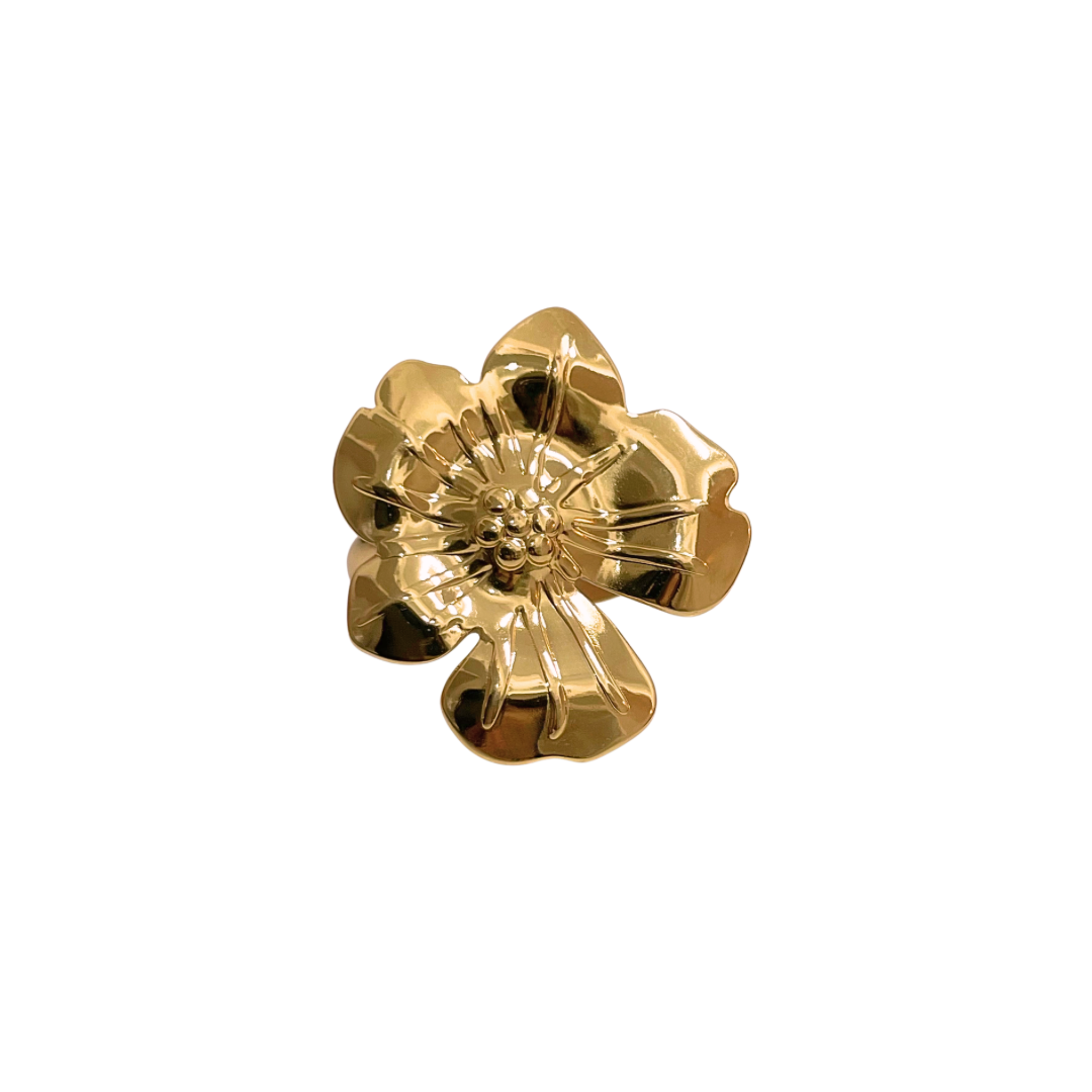 Anillo - Flor Híbisco Dorada