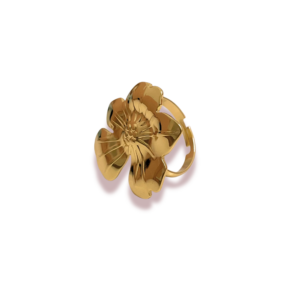 Anillo - Flor Híbisco Dorada