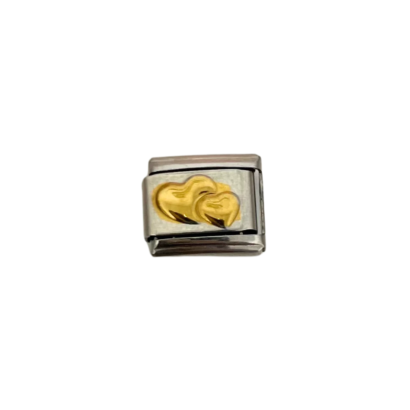 Charm italiano - doble corazón dorado