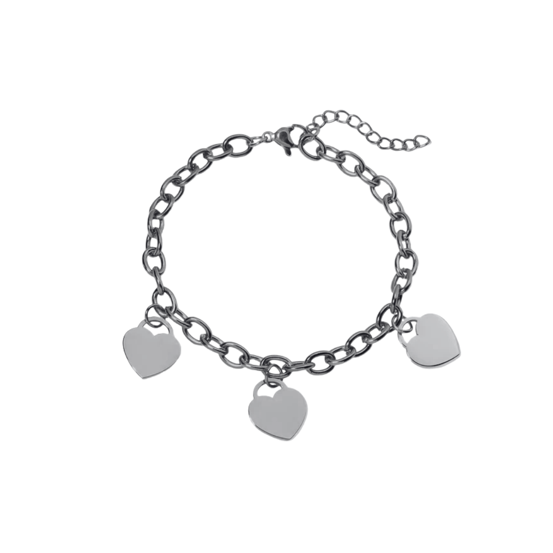 Pulsera - Charm Corazones plateado
