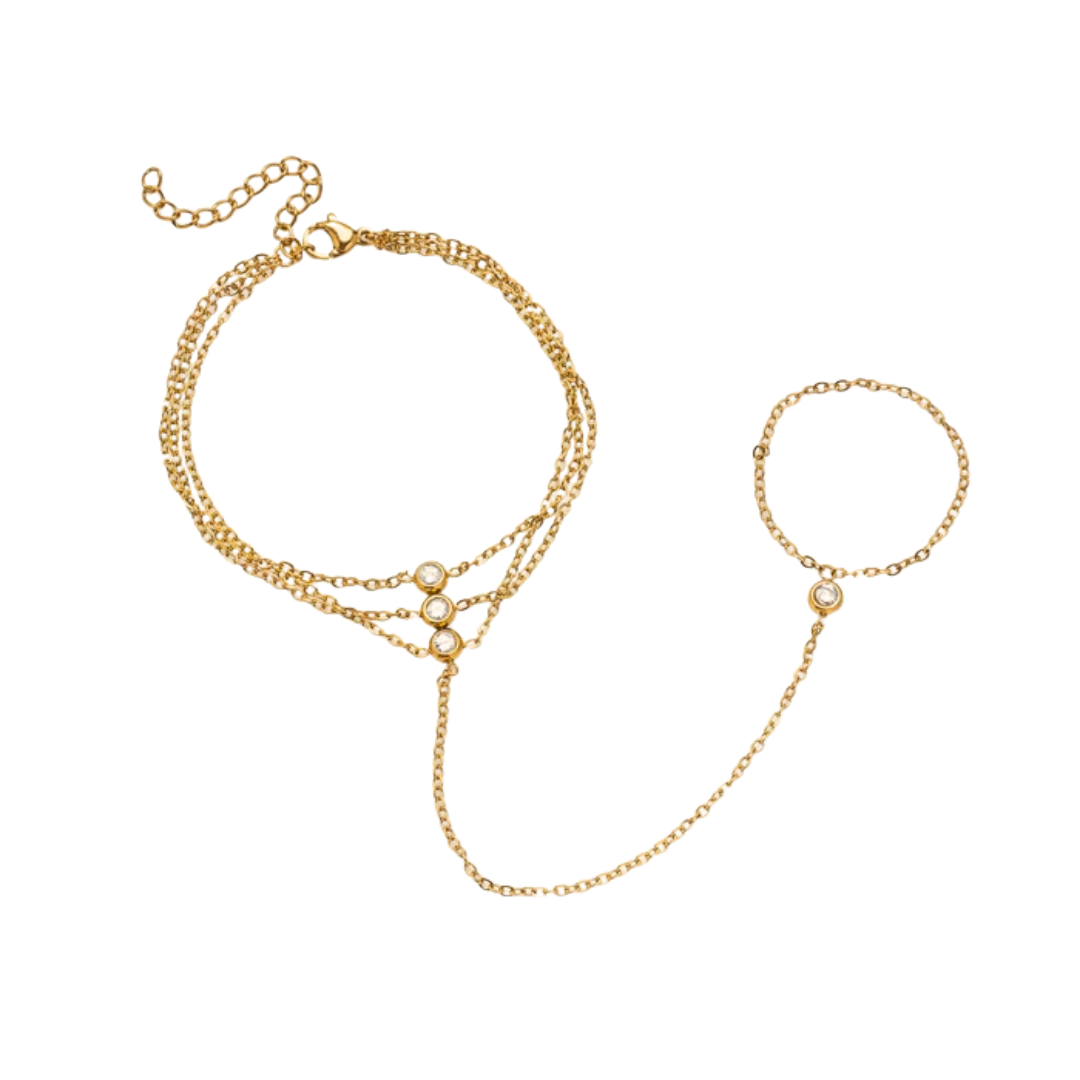 Pulsera anillo - Triple Zirconia dorada