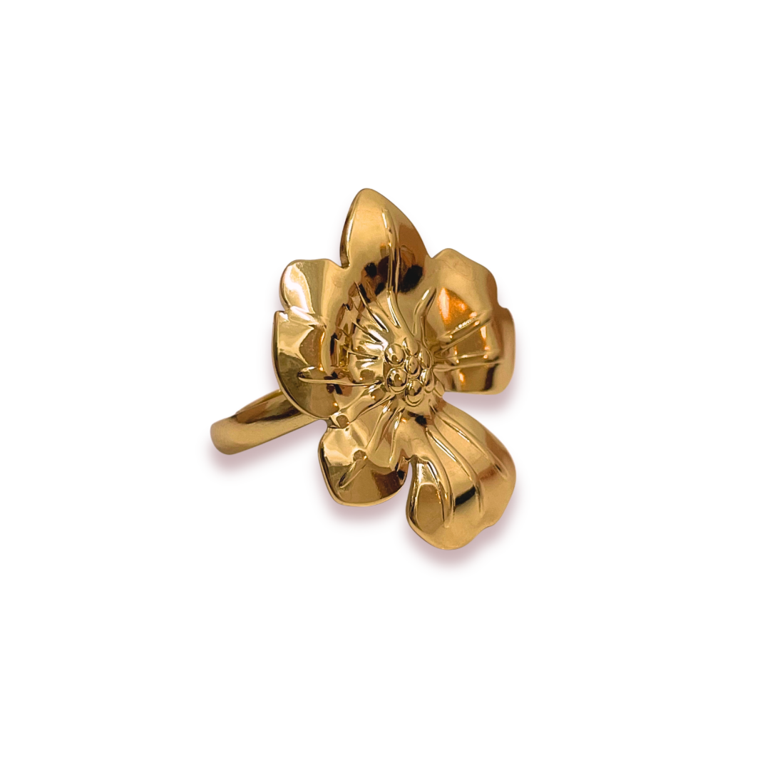 Anillo - Flor Híbisco Dorada