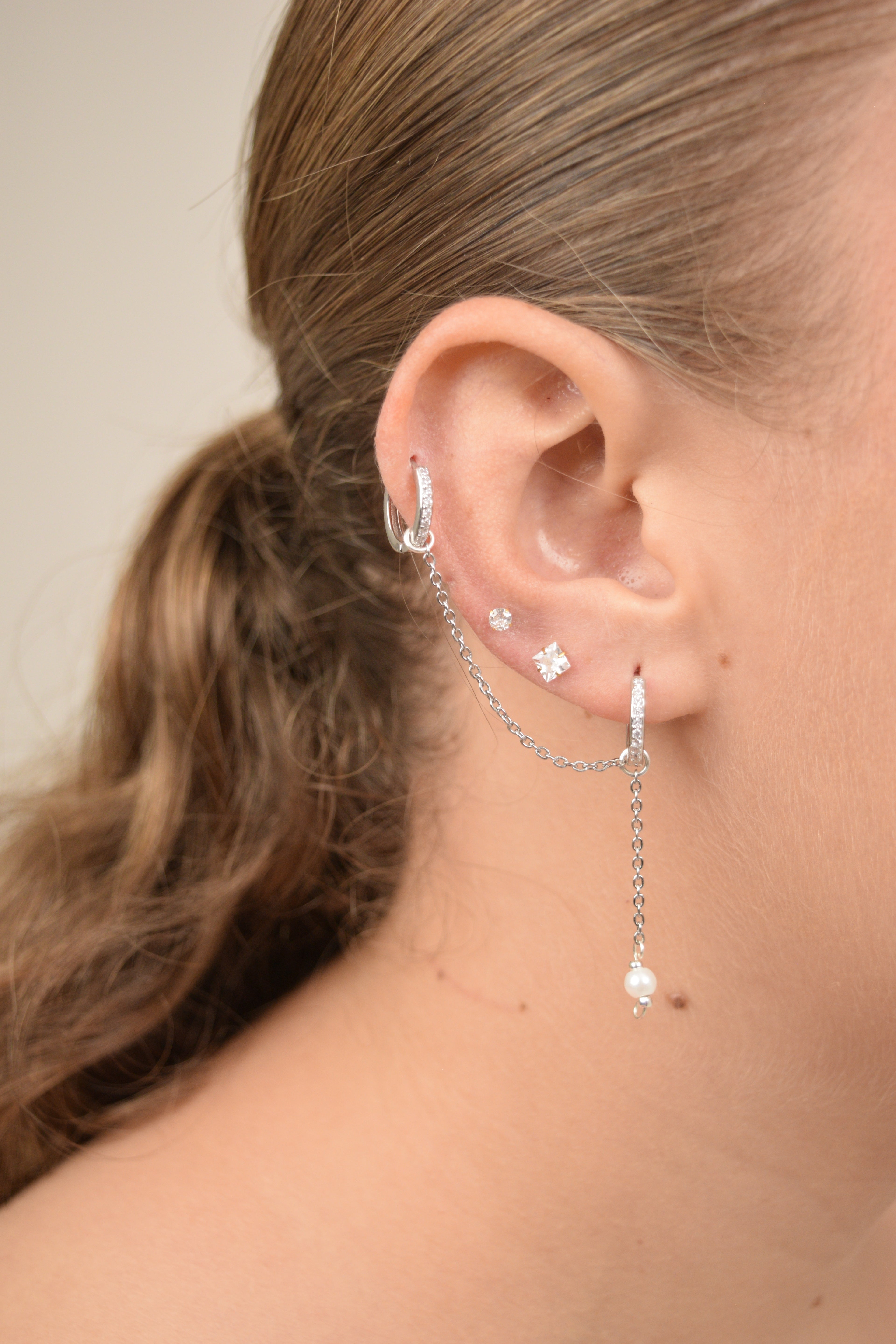 Piercing - Doble cadena perlado silver