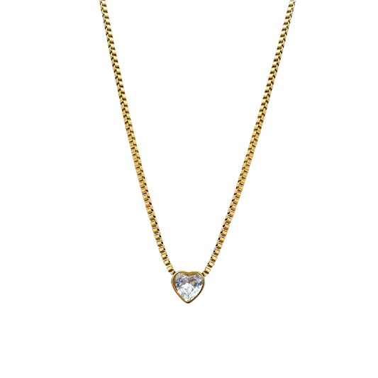 Collar - Corazón de Cristal dorado