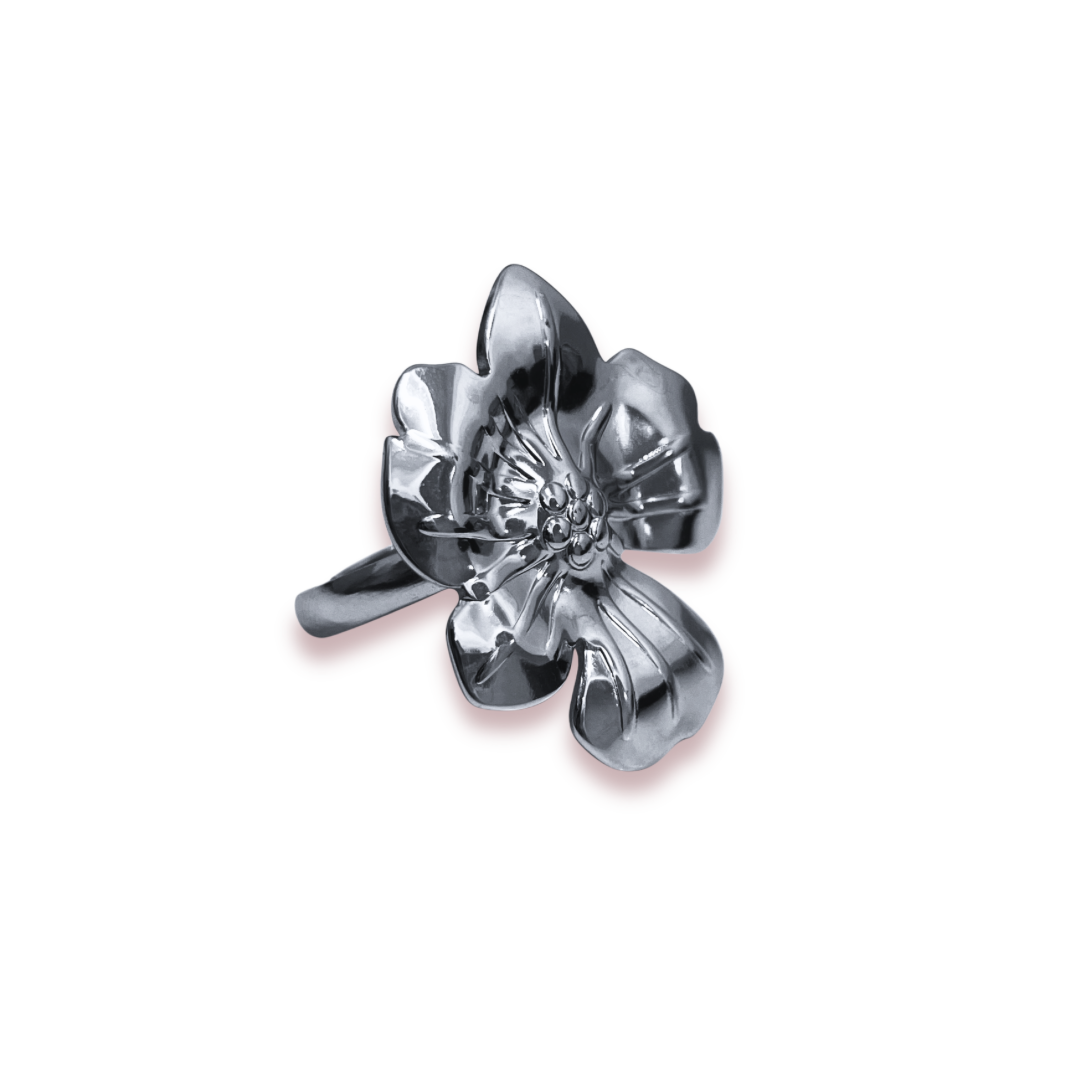 Anillo - Flor Híbisco plateada