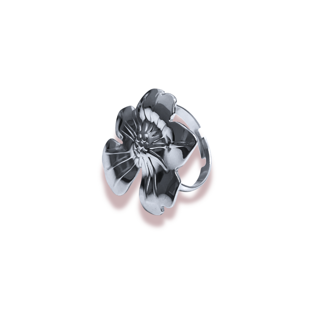 Anillo - Flor Híbisco plateada